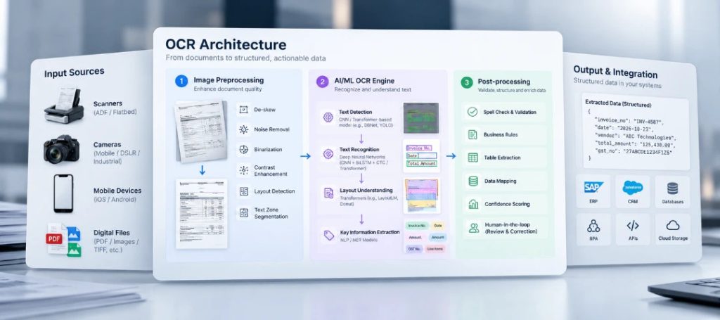 High-level architecture diagram and process workflow of OCR technology